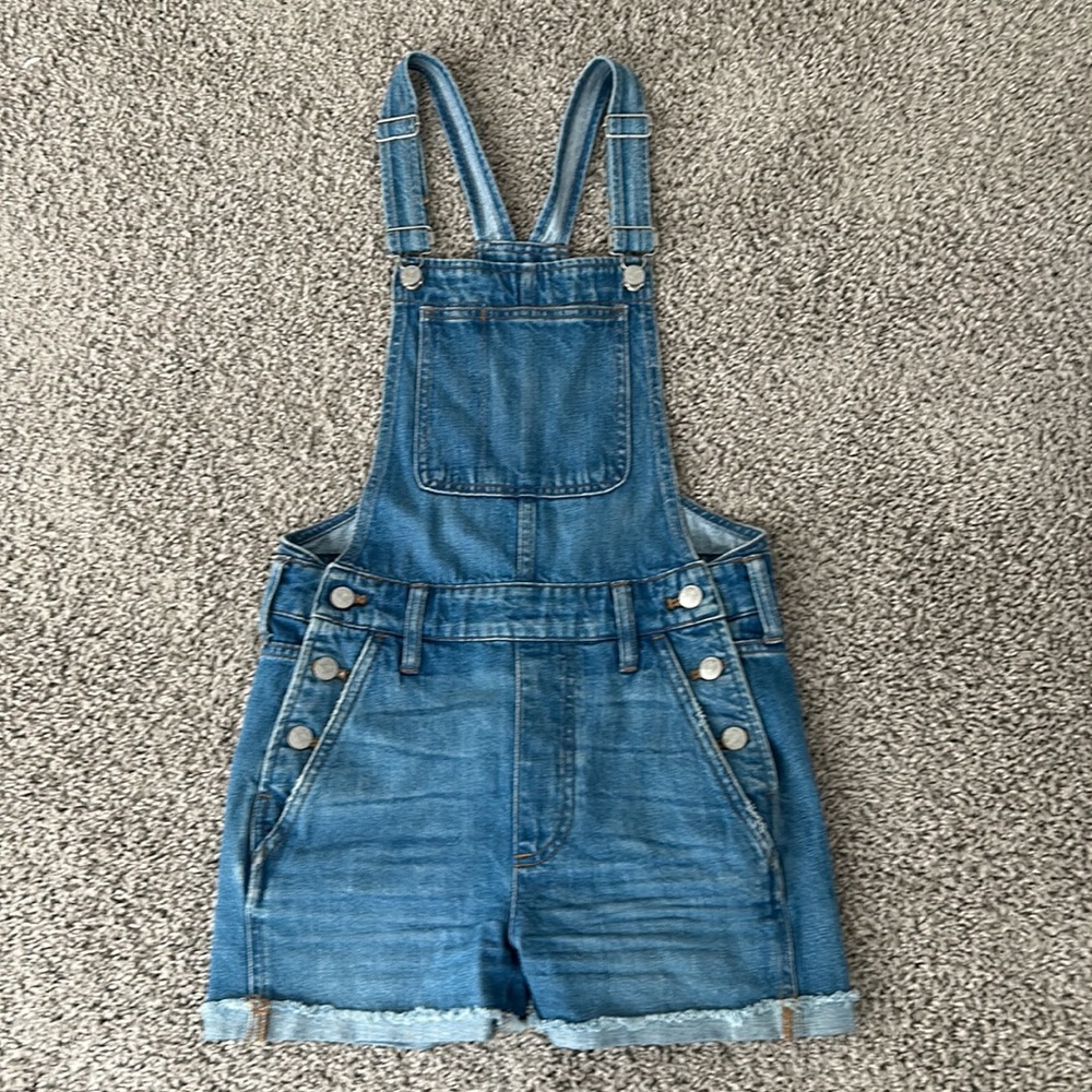 Madewell Blue Denim Short Overalls Romper